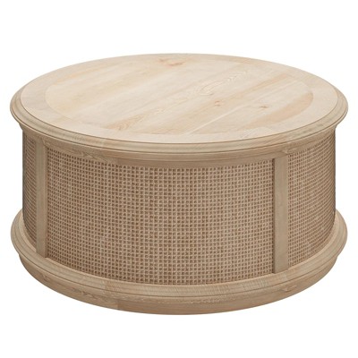 Round Rattan Drum Lift Top Coffee Table End Table Side Table for Living Room Storage Space