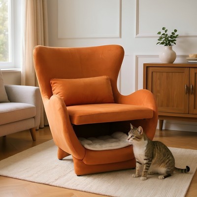 Rbied 2 in 1 Pet Friendly Modern Velvet Accent Chair, Upholstered Back Lounge Chair Leisure Single Sofa Chair with Back Cushions