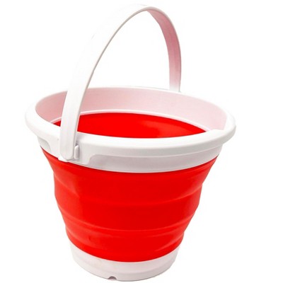 SAMMART 5.5L (1.4 Gallon) Collapsible Plastic Bucket, White/Coral Pink