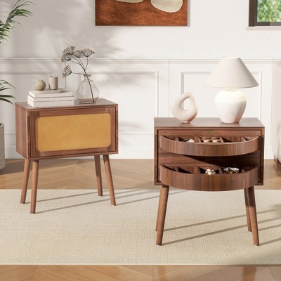 Christopher Knight Home Ena Mid-Century Modern Rattan Rotating Hidden Storage Nightstands