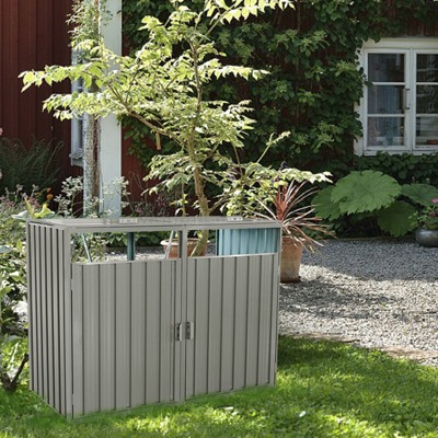 Gulches Garbage Bin Shed Stores 2 Trash Cans Metal Outdoor Bin Shed for Garbage Storage,Stainless Galvanized Steel, Bin Shed for Garden Yard Lawn,Grey