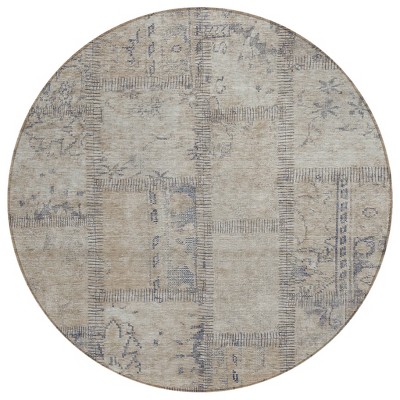 Beige Taupe And Brown Patchwork Washable Indoor Outdoor Area Rug