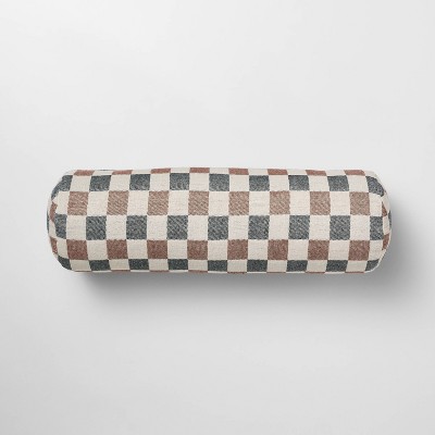 Bolster Woven Check Pillow Neutral/Navy/Burgundy - Threshold™ designed with Studio McGee