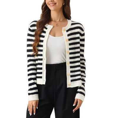 INSPIRE CHIC Women's Knit Striped Open Front Button Up Cardigan Sweaters