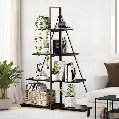 4-Tier A-Shaped Ladder Bookcase, Tall Narrow Bookcase for Plants & Decor, Space-Saving Storage Shelf Organizer for Bedroom, Office Corner