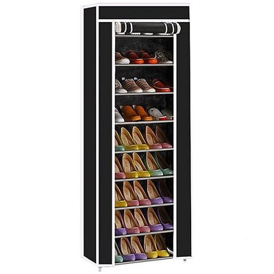 GustoWave Shoe Rack Closet, Non-Woven 9 Tier Shoe Rack Shoe Shelf Storage Closet Organizer Cabinet Black
