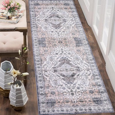 Machine Washable Area Rugs - Vintage Floral Medallion, Non-Slip, Stain Resistant, Soft Low Pile Carpet for Living Room & Bedroom, Kid & Pet Friendly