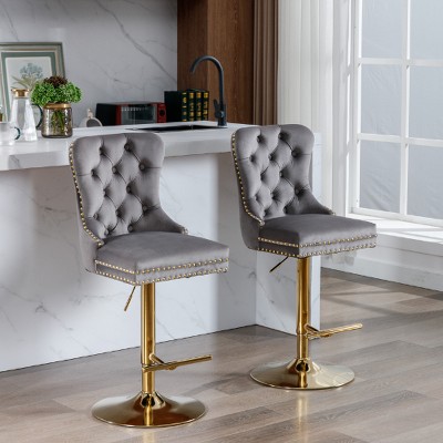 Lyngins 2-Piece Luxury Counter Height Bar Stool, Thick Chrome Swivel Barstools, Modern Velvet Upholstered Counter Stools, Adjustable Height Bar Stools