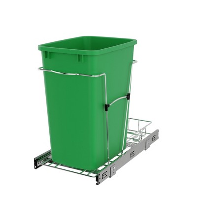 Rev-A-Shelf RV-12KD Series 35-Quart Kitchen Cabinet Pull-Out Waste Container with Rear Storage and Chrome-Plated Wire Bottom Mount