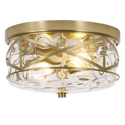 LamQee Farmhouse Flush Mount Ceiling Light With Clear Hammered Glass Modern Hallway Light Fixtures Ceiling Mount