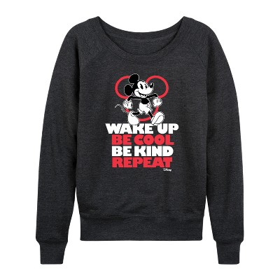 Women's - Disney - Mickey Mouse Lightweight French Terry Wide Neck Long Sleeve Graphic Shirt
