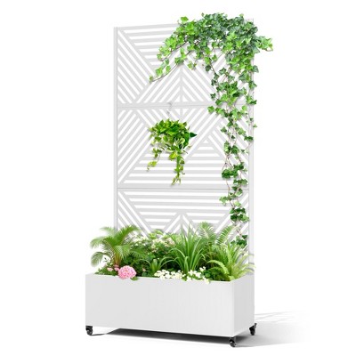 TOAOTBNBO Metal Raised Garden Bed with Diagonal Geometric Pattern，Outdoor Planter Box with Wheels, Modern Privacy Screen for Garden and Patio
