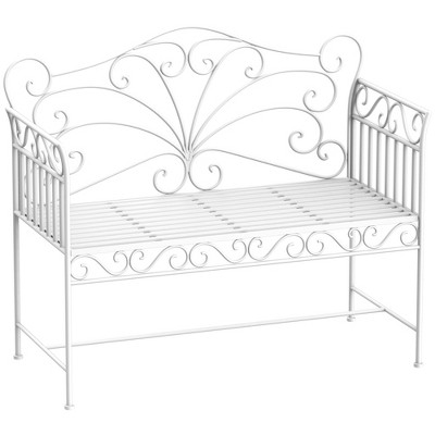 Outsunny 44.75" Antique-Style Outdoor Patio Garden Bench, Metal Loveseat with Ivy Pattern on the Backrest, Cream White