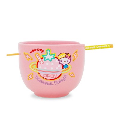 Silver Buffalo Sanrio Hello Kitty "Kawaii Tokyo" 20-Ounce Ramen Bowl and Chopstick Set