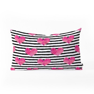Little Arrow Design Co watercolor hearts on stripes Oblong Throw Pillow - Society6