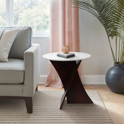 Chic End Table, Side Table, or Small Night Stand for Room Decor - Polished Marble Top with Criss Cross Base for Modern Bedroom or Living Room Décor