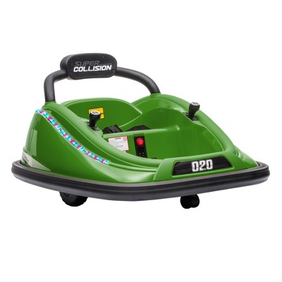 Aosom 12V Kids Bumper Car, 360° Rotation Electric Ride On Car, Twins Motor w/ Parent Remote Control, Safety Belt, LED Lights, Green