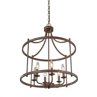 LNC Miller 6-Lights 21.5" Medium Rustic Drum Chandelier,Rustic Bronze