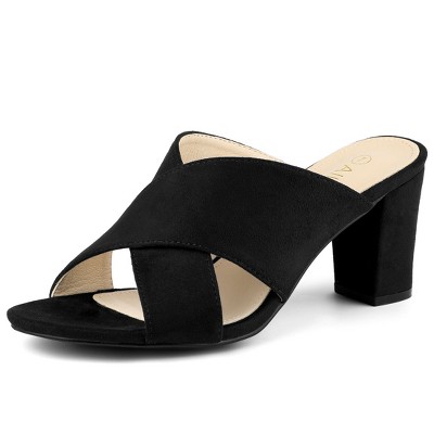 Allegra K Women's Opened Toe Crisscross Strap Block Heel Slide Sandals