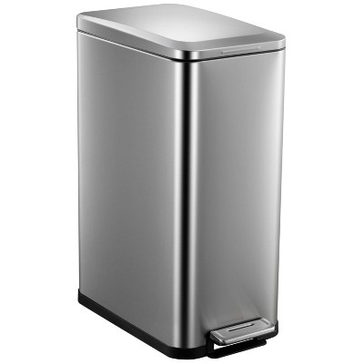 13.2 Gallon Slim Trash Can, Stainless Steel Garbage Can with Removable Inner Bucket, Step-on Waste Bin with Soft-Close Lid for Narrow Space