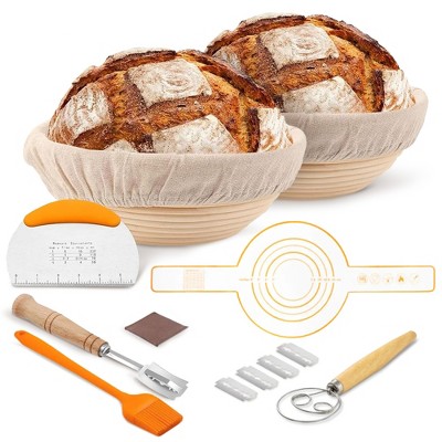 Cheer Collection 2-Piece Bread Proofing Basket Set – Round Sourdough Banneton Baskets with Essential Baking Tools