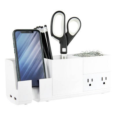 4pc Office Konnect Stackable Desk Organizer & Power Station White - Bostitch: Charging Station, Office Supplies, Metal & Plastic