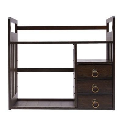 YIYIBYUS Desktop Bookshelf with 3 Drawer, Bamboo Tabletop Storage Container for Office, Home