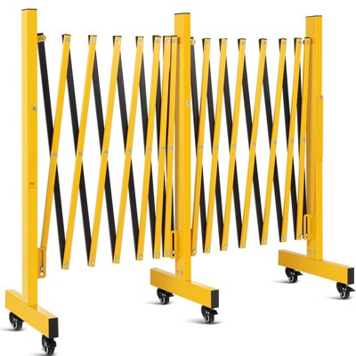 Expandable Barricade Gate Metal with Wheels, Folding Portable Security Barrier, Retractable Traffic Fence for Road Construction, Garage