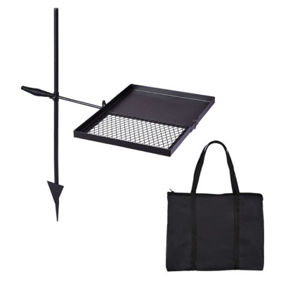 SEVOBAL Grill Cookware Folding Swivel 2-in-1 Portable Cooking Grate, Pan, Adjustable for Camping, BBQs, Fire Pit Cooking, Black, 25.2"*25.2"*32.3"