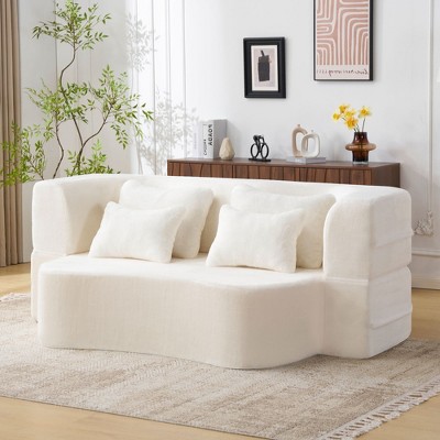 Hrinhom 80"W Modern Convertible Sofa Bed,Floor Sofa Couch With 4 Pillows