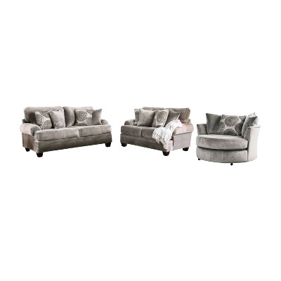 3pc Mauricio Microfiber Loveseat and Sofa Set with Accent Chair Set Gray/Pattern - Furniture Of America: Plush Upholstered, Transitional Style