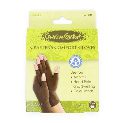 Dritz Small Crafters Comfort Glove: Fingerless, Brown, Cotton & Spandex, Adult, Pull-On, At Wrist, Solid Pattern