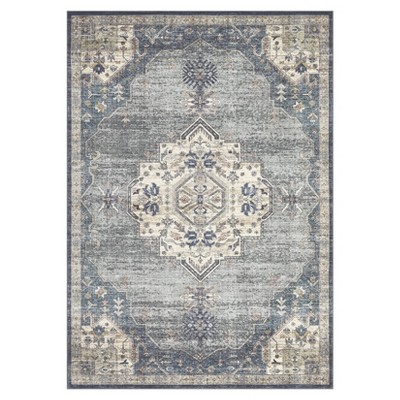 Washable Rug Vintage Oriental Distressed Rug Non Slip Non Shedding Rug Retro Medallion Foladable Rugs Low Pile Carpet for Bedroom Living Room Nursery