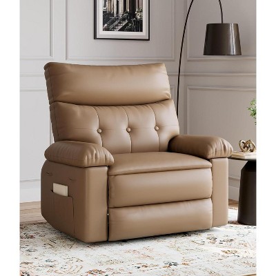 Manual Recliner Chair for Living Room, 360 Degree Swivel Massage Recliner Chair with Remote Control, PU Leather Lounge Chair with Side Pocket
