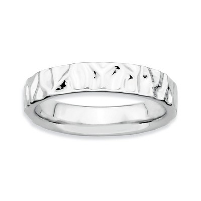 Black Bow Jewelry Sterling Silver Stackable Hammered Polished 4.25mm Band
