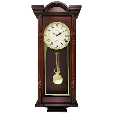 Bedford Clock Collection Grand 31 Inch Chiming Pendulum Wall Clock in Antique Mahogany Cherry Finish