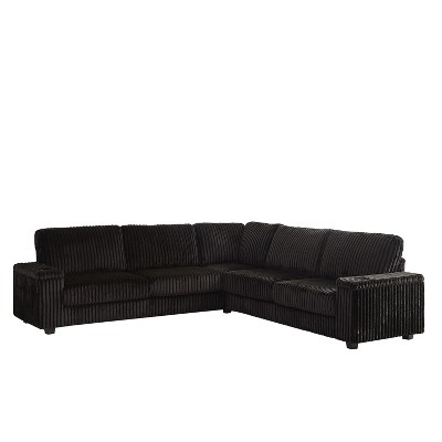 110-Inch Oversized Corduroy Corner Sofa, L-Shaped Corner Couch with Two Storage Spaces, USB Port & Type-C Port, and Cup-Holder
