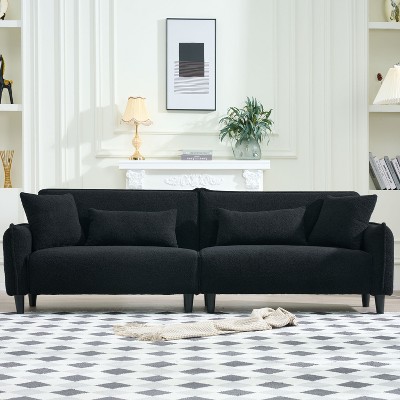 NicBex Couches for Living Room 97� Comfy 2-seat Corner Sofa Teddy Velvet Upholstered Sofa Couch with Deep Seat& 4 Pillows
