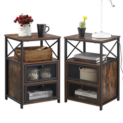 VECELO Modern Nightstand, End Side Table with Storage Space and Door, Nightstands with Flip Drawers for Living Room, Bedroom 1/2