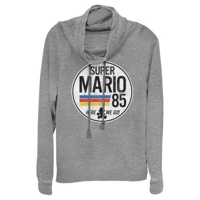 Juniors Womens Nintendo Super Mario Retro Rainbow Ring Cowl Neck Sweatshirt