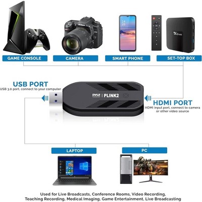 Pyle Cameralink 4K HDMI Video Capture Device - 1080p@120FPS, 1440p@60FPS, 4K@30FPS, PLINK2