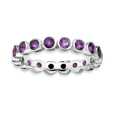 Black Bow Jewelry 3.5mm Sterling Silver Stackable Bezel Set Amethyst Band