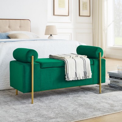 CAVINAS 44"L Elegant Storage Ottoman Bench with Hinged Lid & Armrests,Luxury Velvet Upholstered End-of-Bed Bench,250lbs Capacity