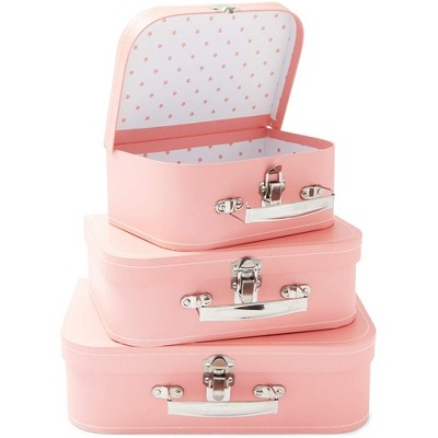 Okuna Outpost Different Sizes of Paperboard Suitcases with Metal Handles, Decorative Cardboard Storage Boxes - Set of 3