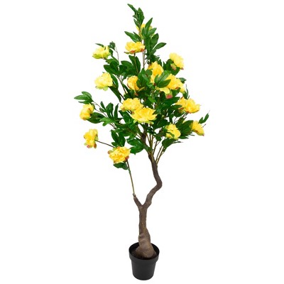 Northlight Artificial Peony Flower Potted Tree - 63" - Yellow