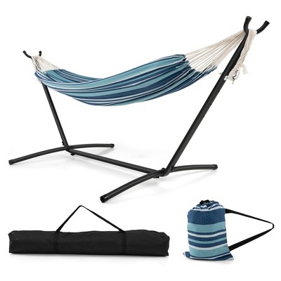 Tangkula Portable Indoor Outdoor 2-Person Double Hammock Set w/ Stand and Carrying Cases