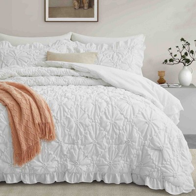BAGOKIE 3 Pieces Pinch Pleat Floral Bed in a Bag Comforter Set
