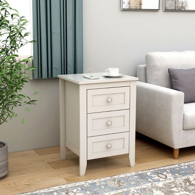 Modern 3-Drawer Nightstand with USB Ports and AC Charging Station, 18in Bedside Table for Smart Bedroom Setup-3irtyhousy