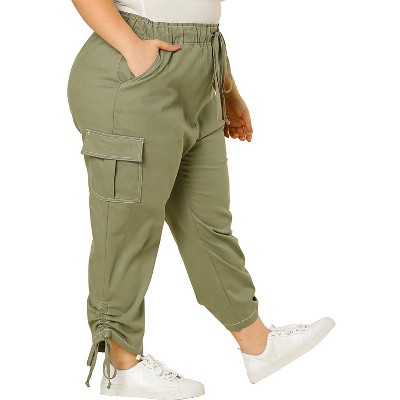 Agnes Orinda Women's Plus Size Drawstring Elastic Waist Cargo Pants with Pockets