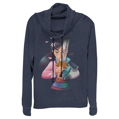 Juniors Womens Mulan Anime Reflection Cowl Neck Sweatshirt